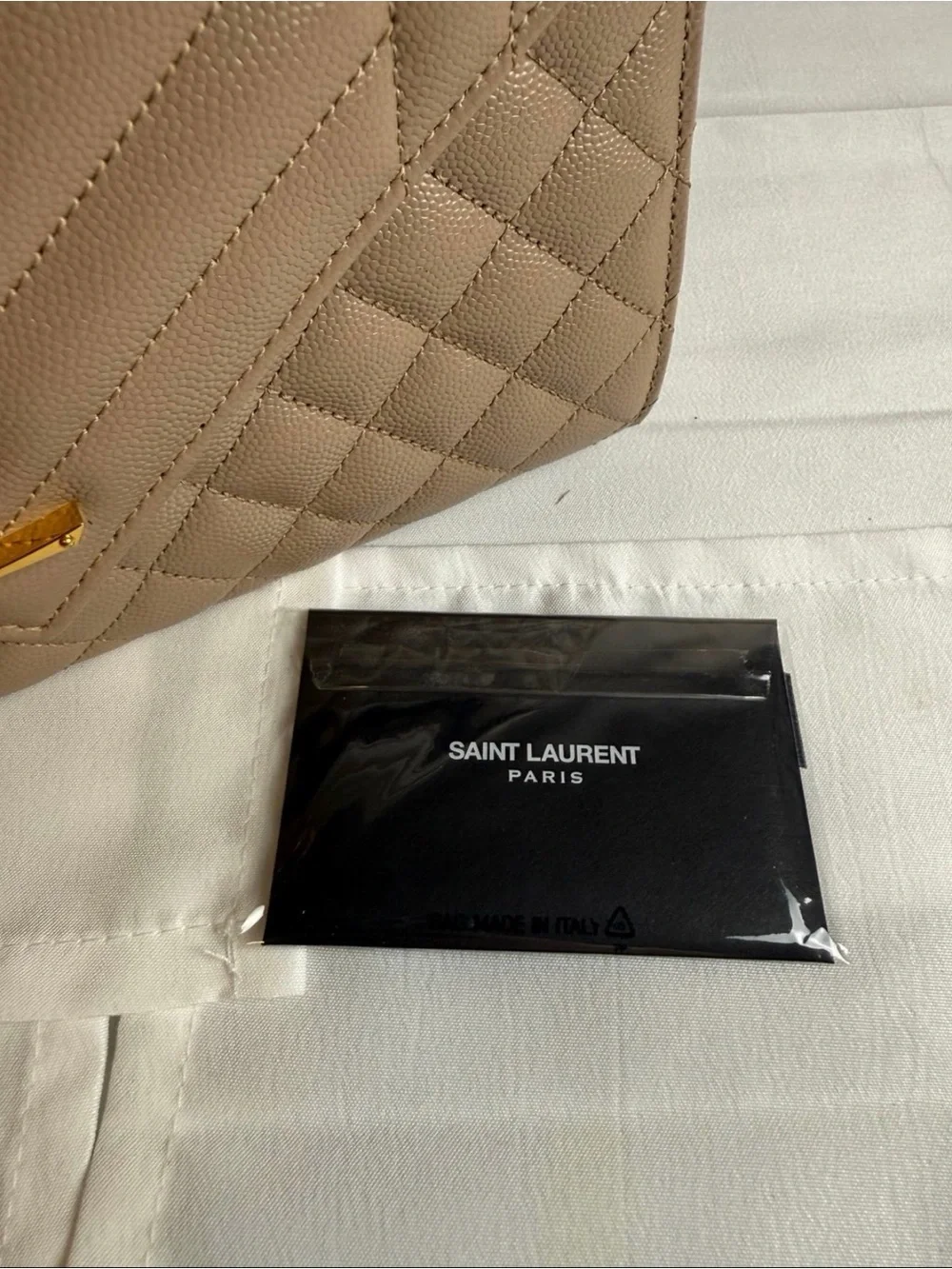 Saint Laurent Taupe Quilted Leather Shoulder Bag with Gold YSL Hardware